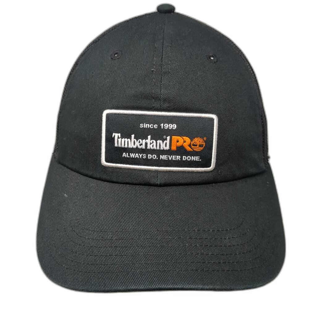 Timberland PRO Trucker Hat Black One Size Mesh Back Orange Snapback Patch Hat